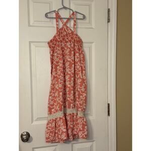 Gymboree Girls Coral Floral Sundress Size 7 Smocked Bodice Crochet Summer Dress